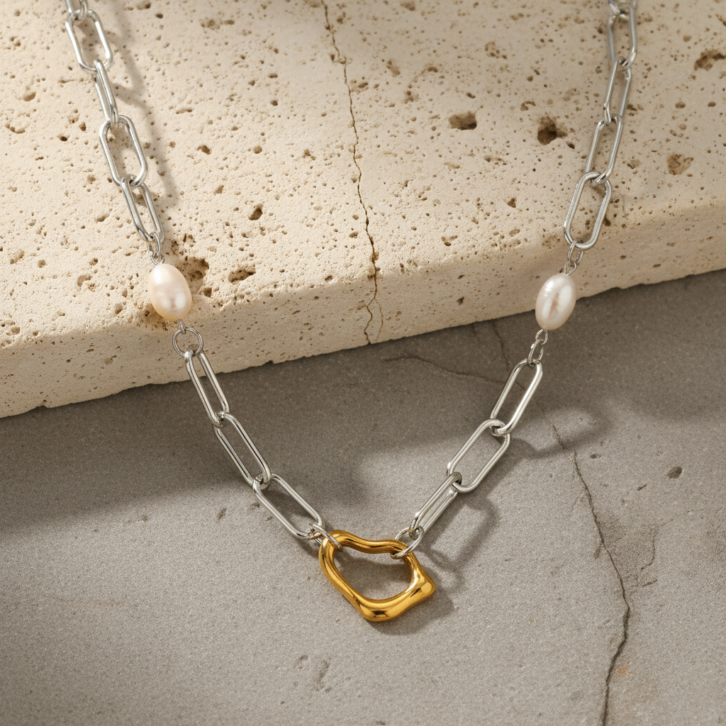 Capri Necklace Silver - Earthy Stone Background