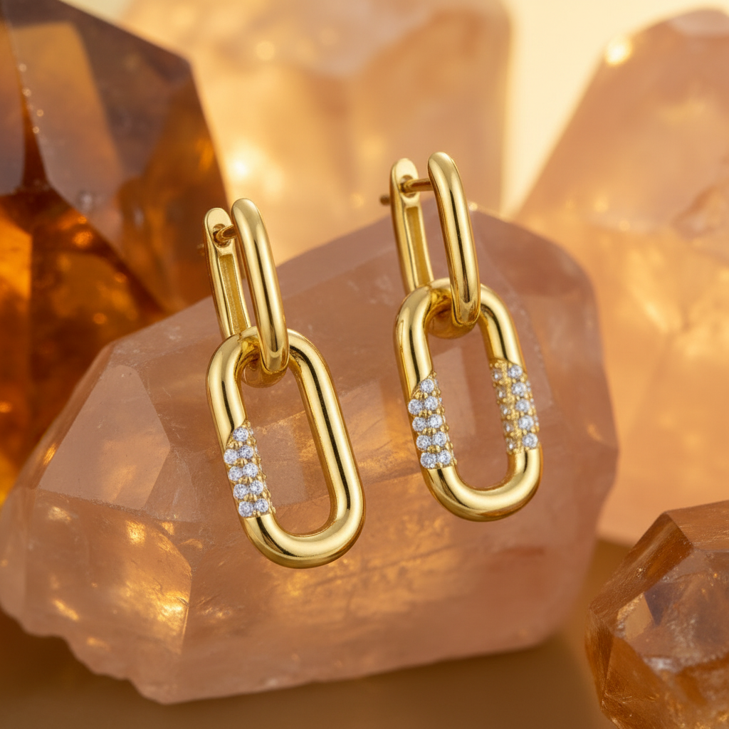 Double Link Earrings - Warm Crystal Background