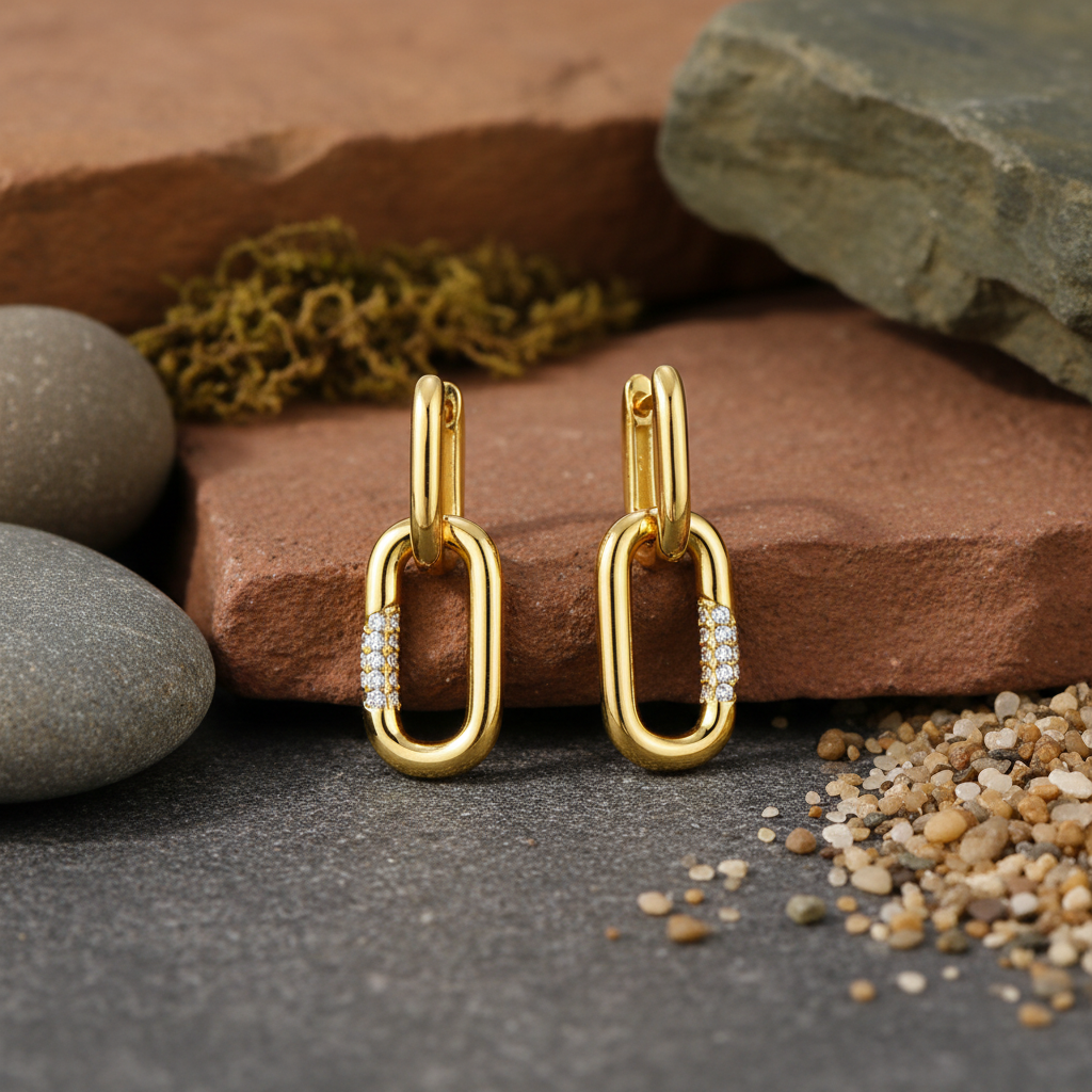 Earrings with earthy stone background