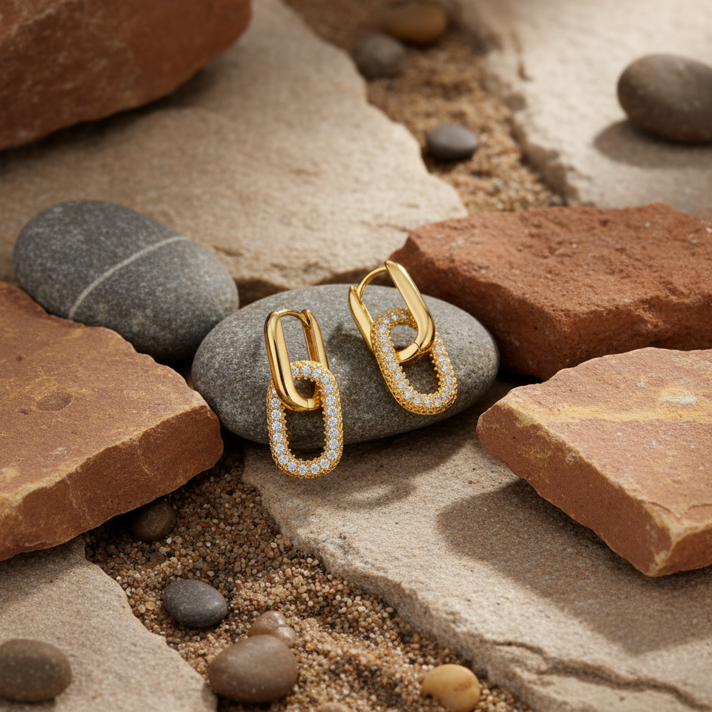 Earrings with earthy stone background