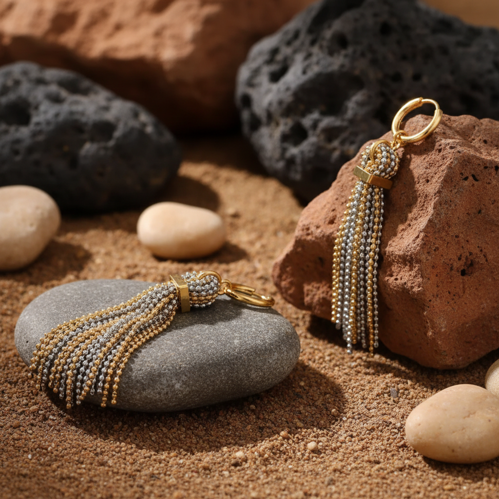 Earrings with earthy stone background