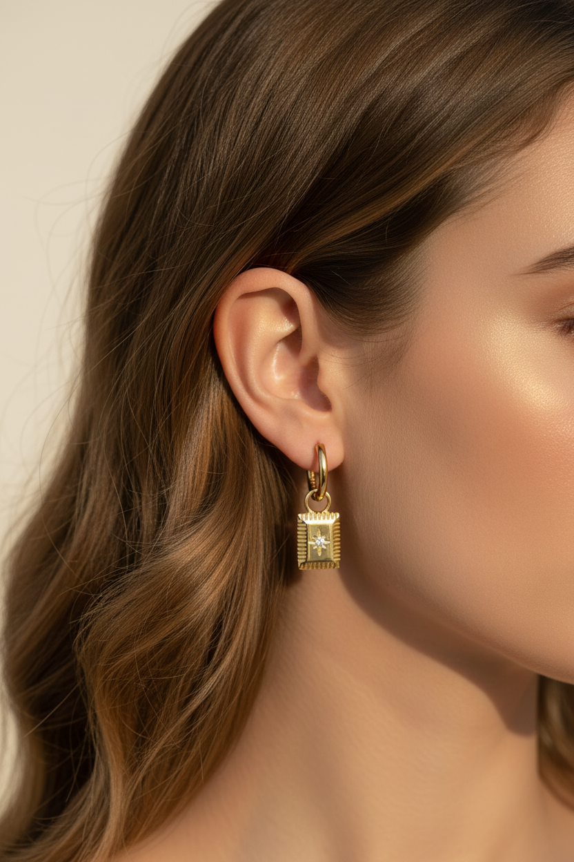 Gold star charm hoops on model