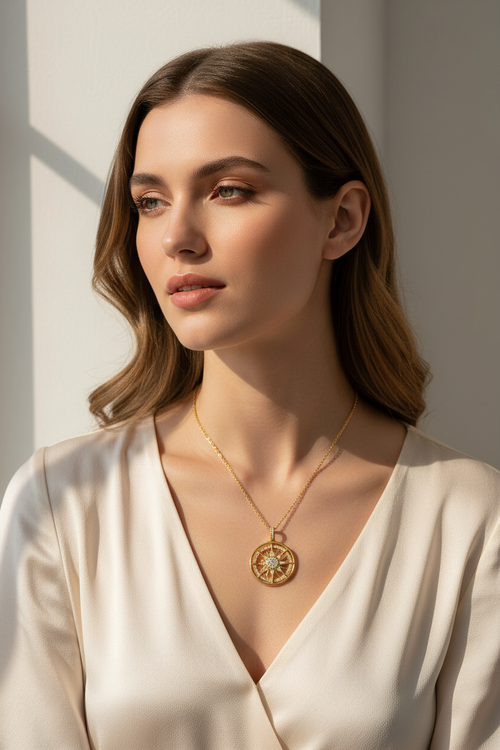 Model wearing necklace