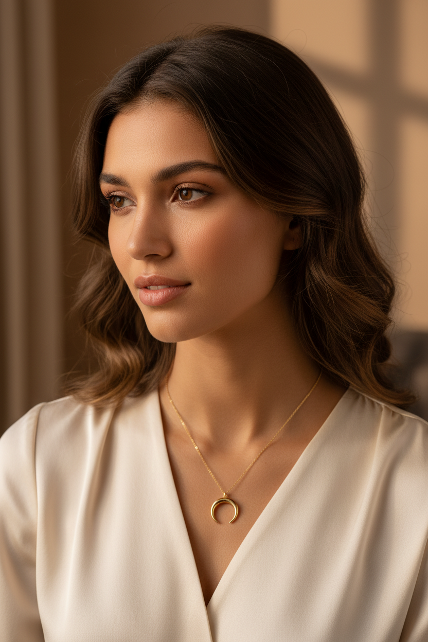 Model wearing necklace