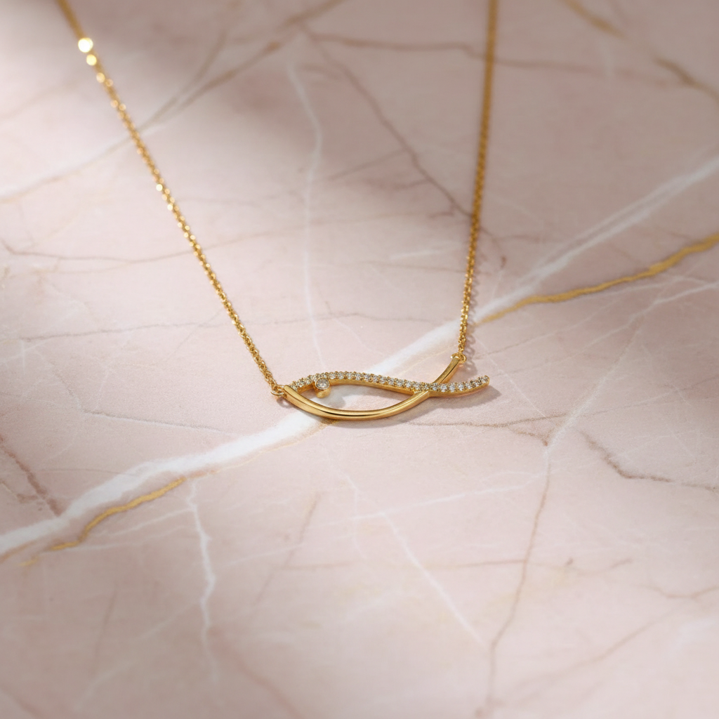 Necklace on pink marble
