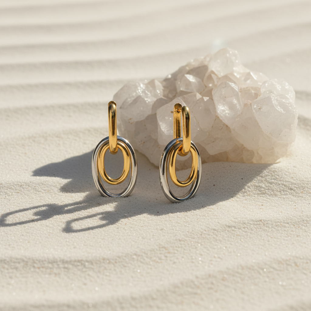 Noah Contrast Earrings - Sand & Crystal