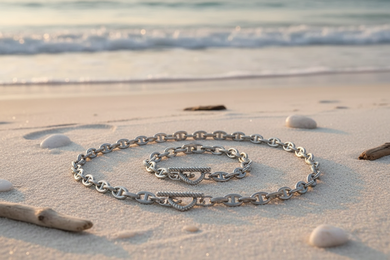 Silver Heart Chain Set - Beach