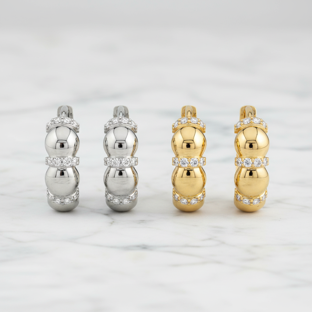 The Catalina Hoops - Yellow Gold & White Gold on Marble